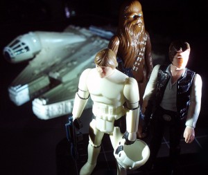 The Way Out. (Vintage Luke Skywalker Stormtrooper Disguise, Vintage Chewbacca, Vintage Han Solo, Vintage Millenium Falcon)